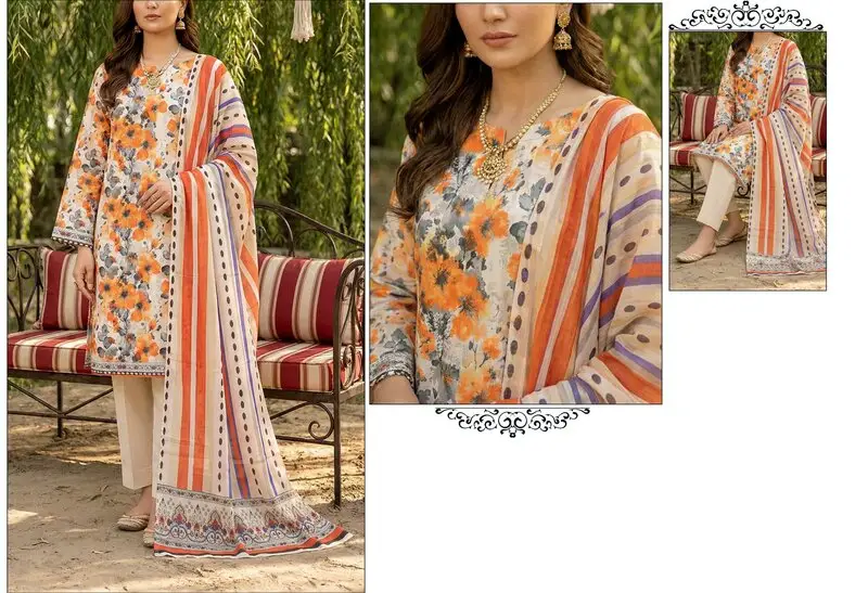 Rangoli 2- Digital Printed Doria Lawn - Design 04